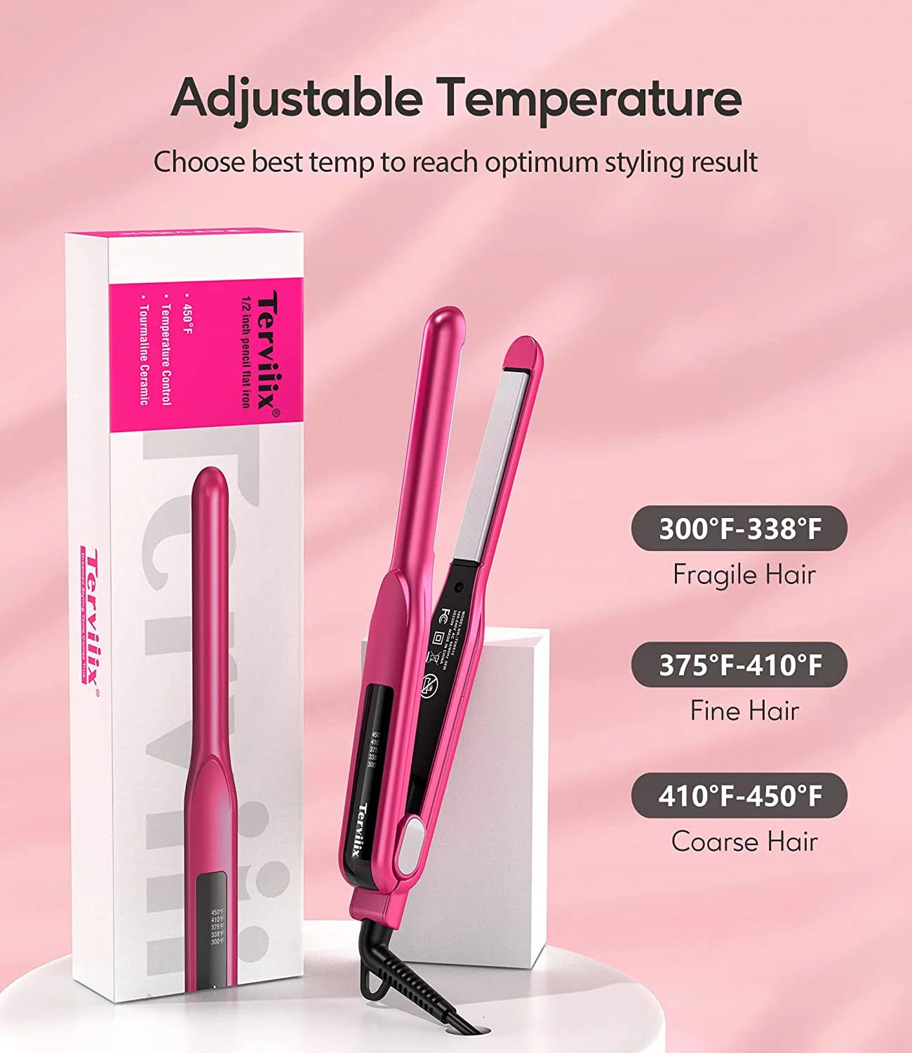 1/2" Small Flat Irons for Short Hair, Hair Straightener & Curling Iron 2 in 1, Pink