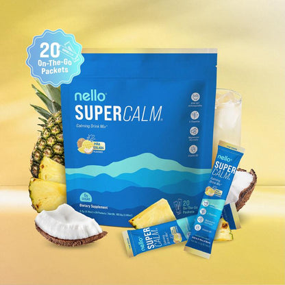 Nello Supercalm – Calming Drink Mix with KSM-66 Ashwagandha, Vitamin D3, Magnesium & L-Theanine – Supports Cortisol Balance, Mood & Sleep, Helps Manage Occasional Stress – Travel Packets (20 Servings)