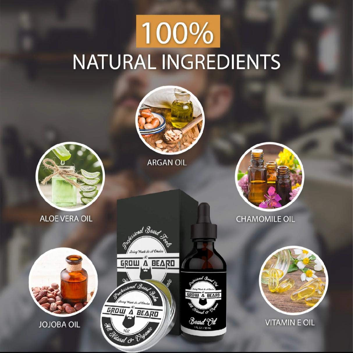 Beard Brush, Beard Comb, Beard Oil, & Beard Balm Grooming Kit for Men'S Care, Travel Facial Hair Set for Growth, Styling, Shine & Softness, Great Gifts for Him