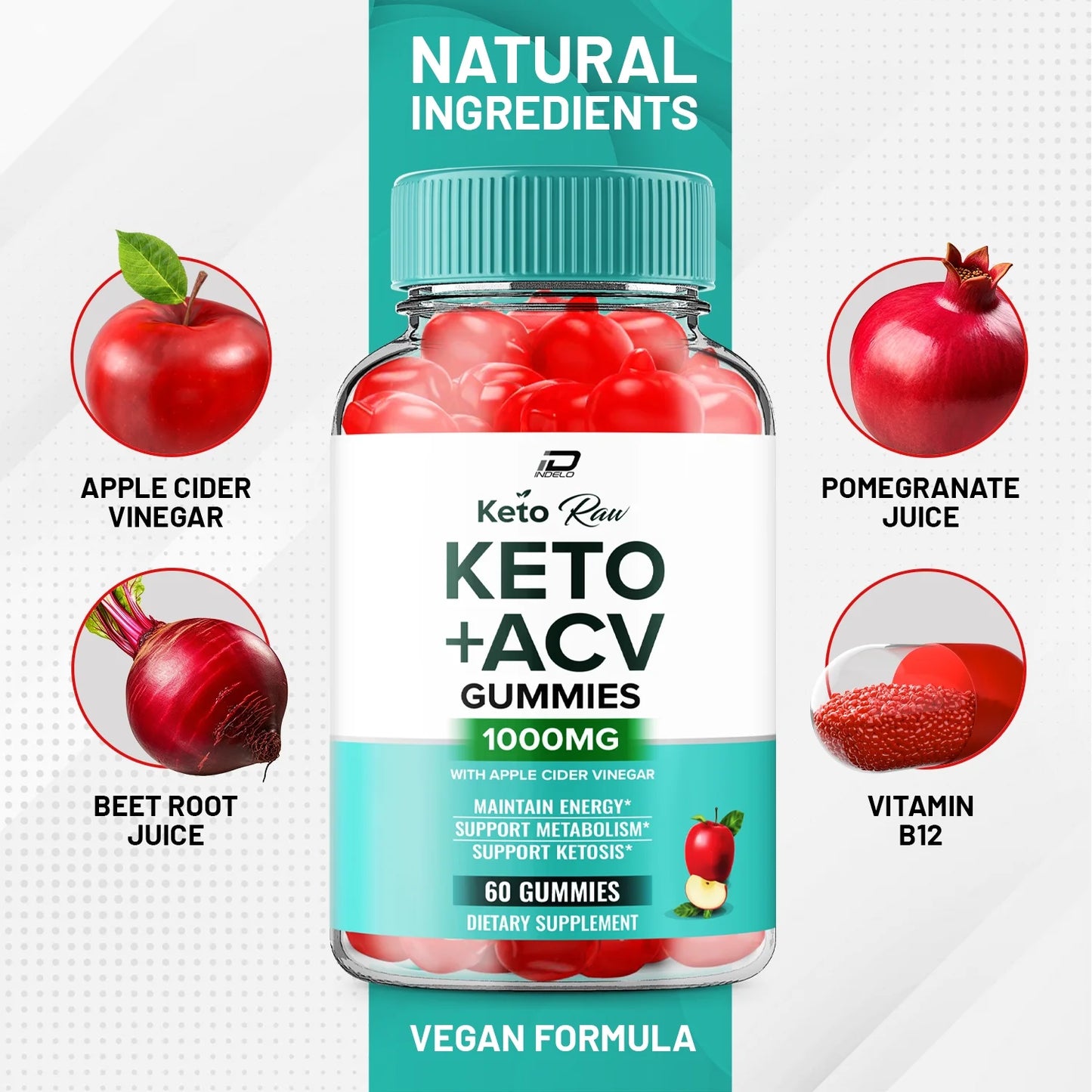Gummies -  Apple Cider Vinegar Gummy Supplement for Energy -  Keto Gummies Dietary Supplement (60 Gummies)