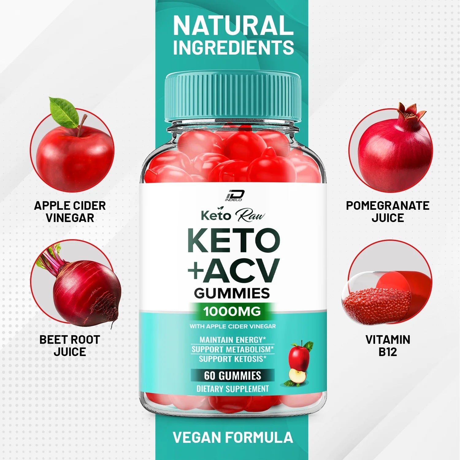 Gummies -  Apple Cider Vinegar Gummy Supplement for Energy -  Keto Gummies Dietary Supplement (60 Gummies)