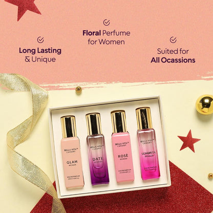 Bella Vita Organic Woman Perfume Gift Set for Women Luxury Scent Long Lasting Fragrance, 4X20 Ml Perfumes