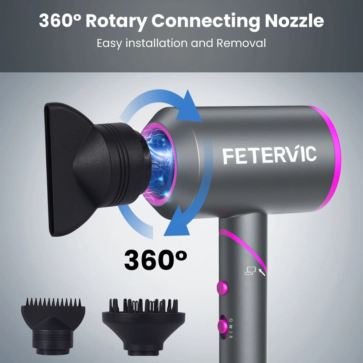 Folding Hair Dryer 2000W, Lightweight Travel Blow Dryer with Ionic Technology, 2 Speed & 3 Heat Settings, Low Radiation, Diffuser & Nozzles Included