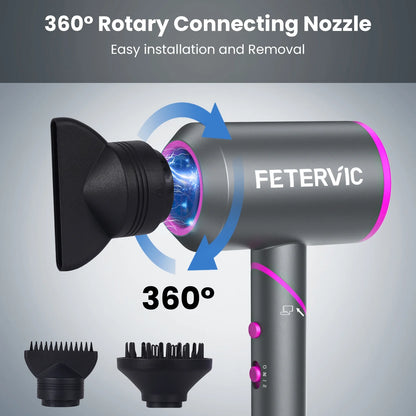 Folding Hair Dryer 2000W, Lightweight Travel Blow Dryer with Ionic Technology, 2 Speed & 3 Heat Settings, Low Radiation, Diffuser & Nozzles Included