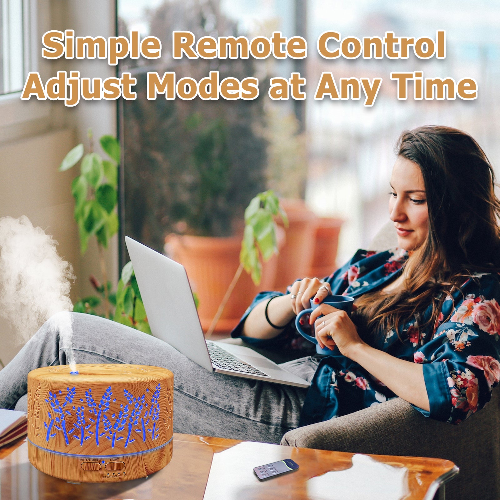 Diffusers for Essential Oils Large Room 600Ml,Essential Oil Diffusers for Home with R/C Light Brown