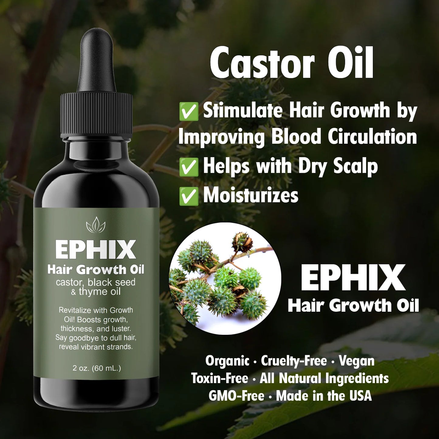Hair Growth Oil with Castor, Black Seed, and Thyme Oil