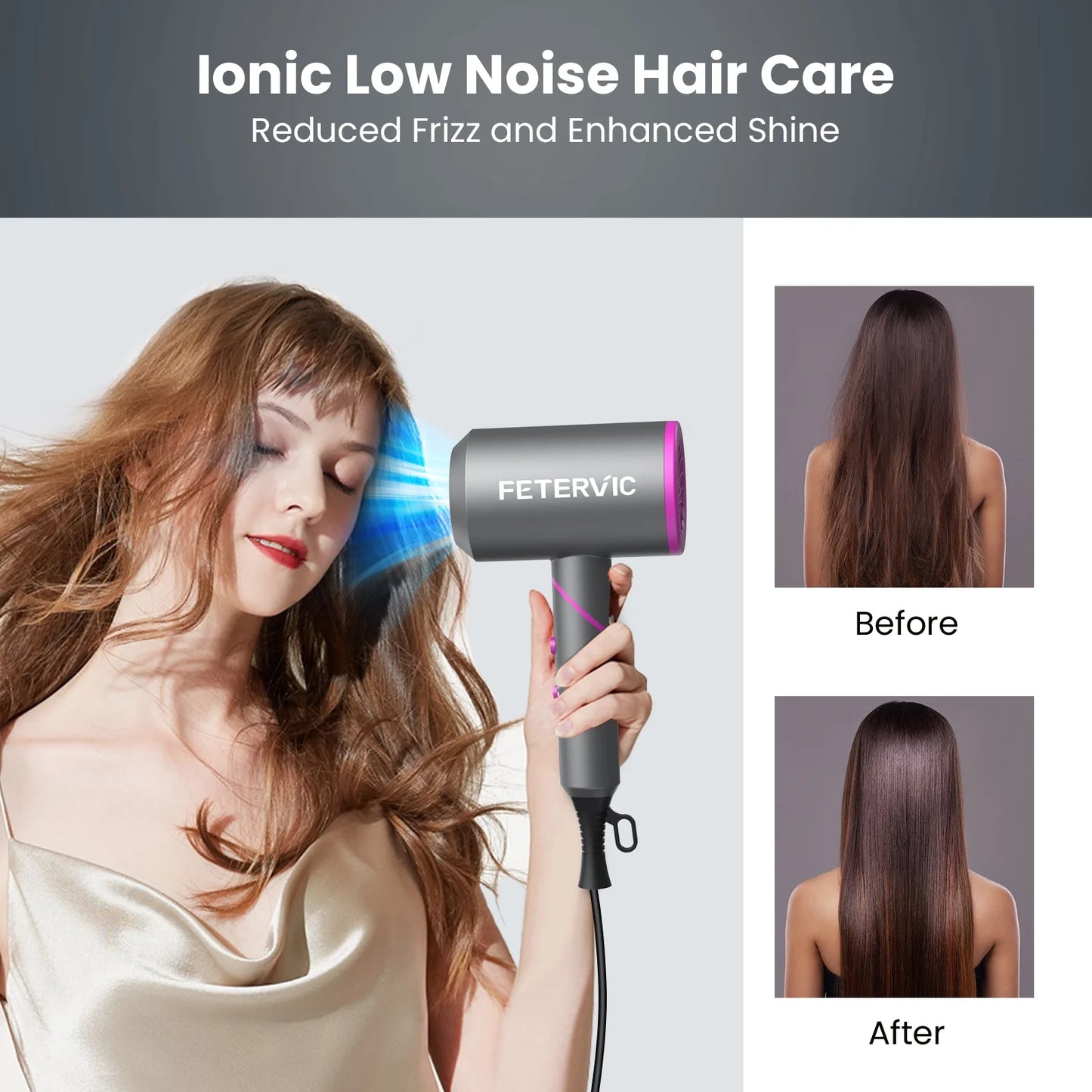 Folding Hair Dryer 2000W, Lightweight Travel Blow Dryer with Ionic Technology, 2 Speed & 3 Heat Settings, Low Radiation, Diffuser & Nozzles Included