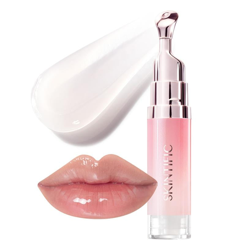 【Opening Promo !】SKINTIFIC Hydrating Brightening Lip Serum with Hyaluronic Acid & Peptide for Radiant Lips Gentle Glossy Korean Beauty Makeup Balm Shea Smooth Moisture with Cooling Metal Roller Applicator