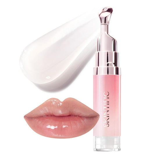 【Opening Promo !】SKINTIFIC Hydrating Brightening Lip Serum with Hyaluronic Acid & Peptide for Radiant Lips Gentle Glossy Korean Beauty Makeup Balm Shea Smooth Moisture with Cooling Metal Roller Applicator