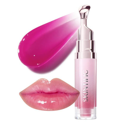 【Opening Promo !】SKINTIFIC Hydrating Brightening Lip Serum with Hyaluronic Acid & Peptide for Radiant Lips Gentle Glossy Korean Beauty Makeup Balm Shea Smooth Moisture with Cooling Metal Roller Applicator