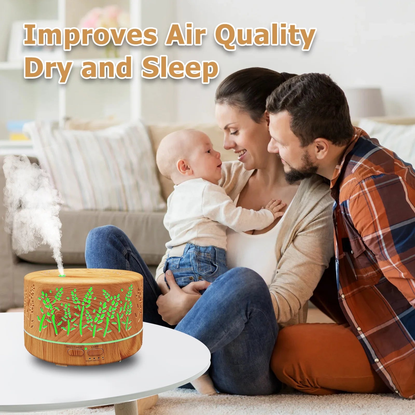 Diffusers for Essential Oils Large Room 600Ml,Essential Oil Diffusers for Home with R/C Light Brown