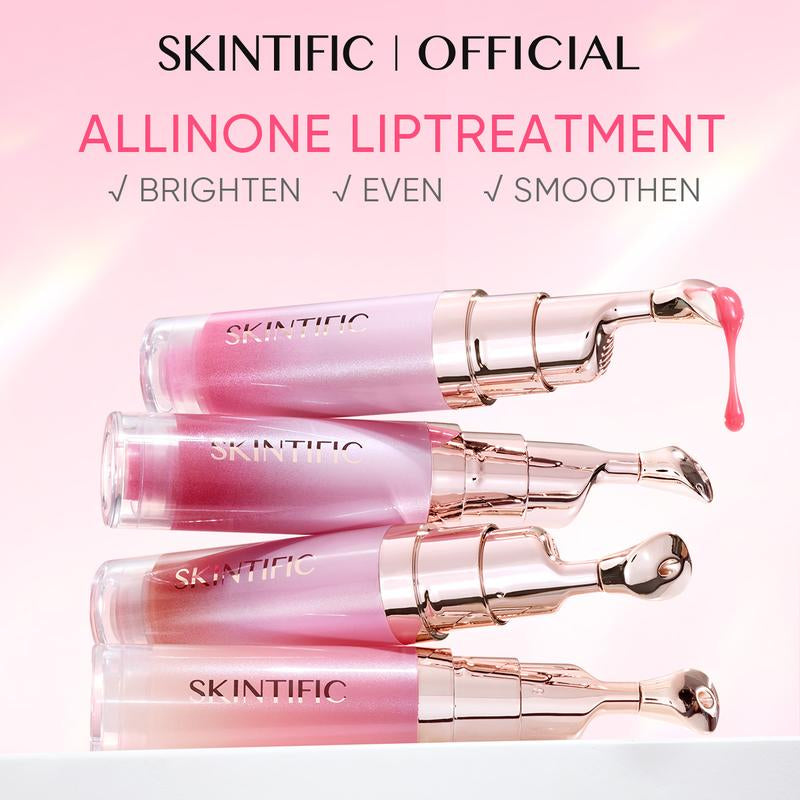 【Opening Promo !】SKINTIFIC Hydrating Brightening Lip Serum with Hyaluronic Acid & Peptide for Radiant Lips Gentle Glossy Korean Beauty Makeup Balm Shea Smooth Moisture with Cooling Metal Roller Applicator