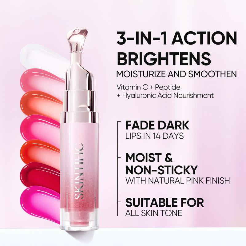 【Opening Promo !】SKINTIFIC Hydrating Brightening Lip Serum with Hyaluronic Acid & Peptide for Radiant Lips Gentle Glossy Korean Beauty Makeup Balm Shea Smooth Moisture with Cooling Metal Roller Applicator