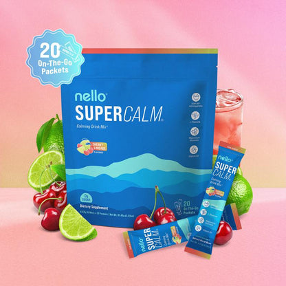 Nello Supercalm – Calming Drink Mix with KSM-66 Ashwagandha, Vitamin D3, Magnesium & L-Theanine – Supports Cortisol Balance, Mood & Sleep, Helps Manage Occasional Stress – Travel Packets (20 Servings)