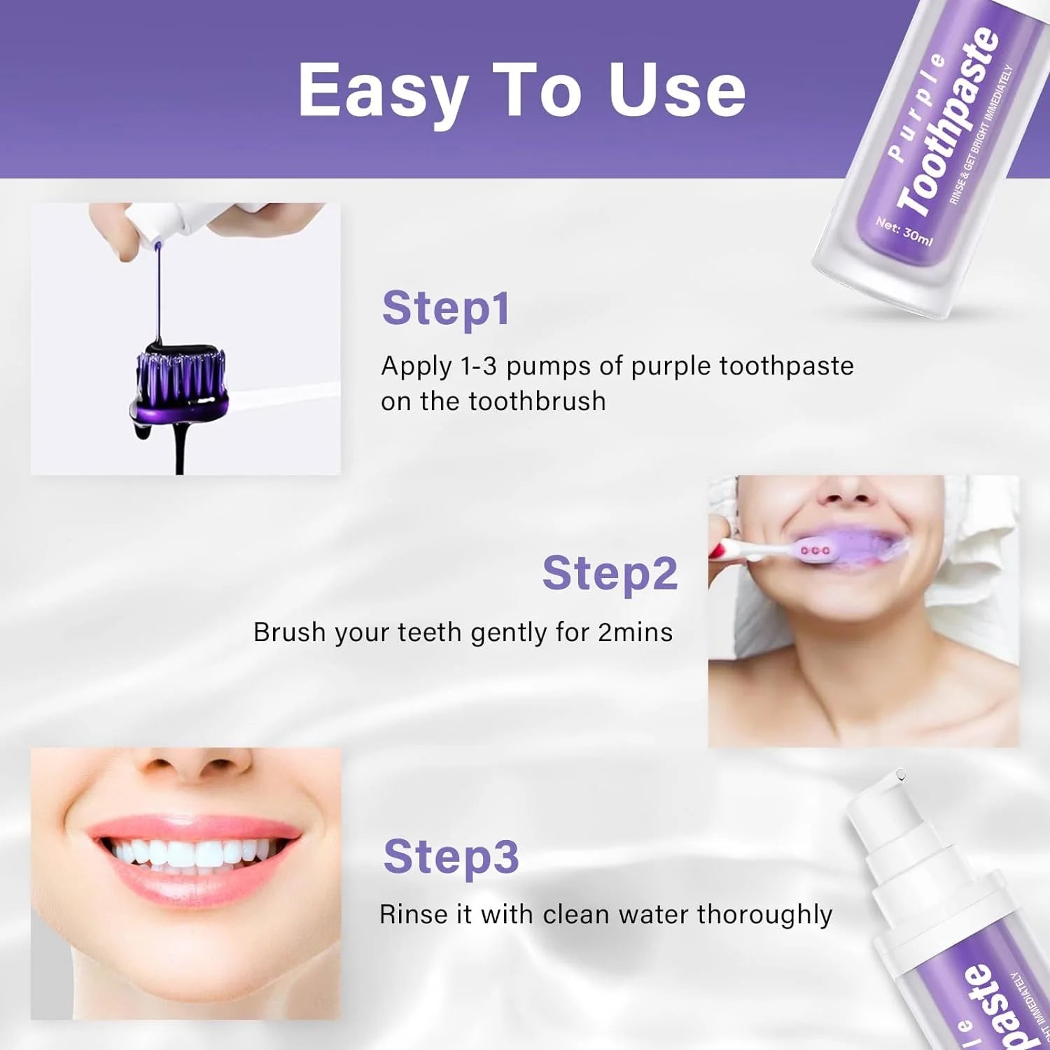 Purple Toothpaste Whitening, Purple Toothpaste for Teeth Whitening, Colour Corrector Toothpaste for Tooth Stain Removal & Reduce Yellowing