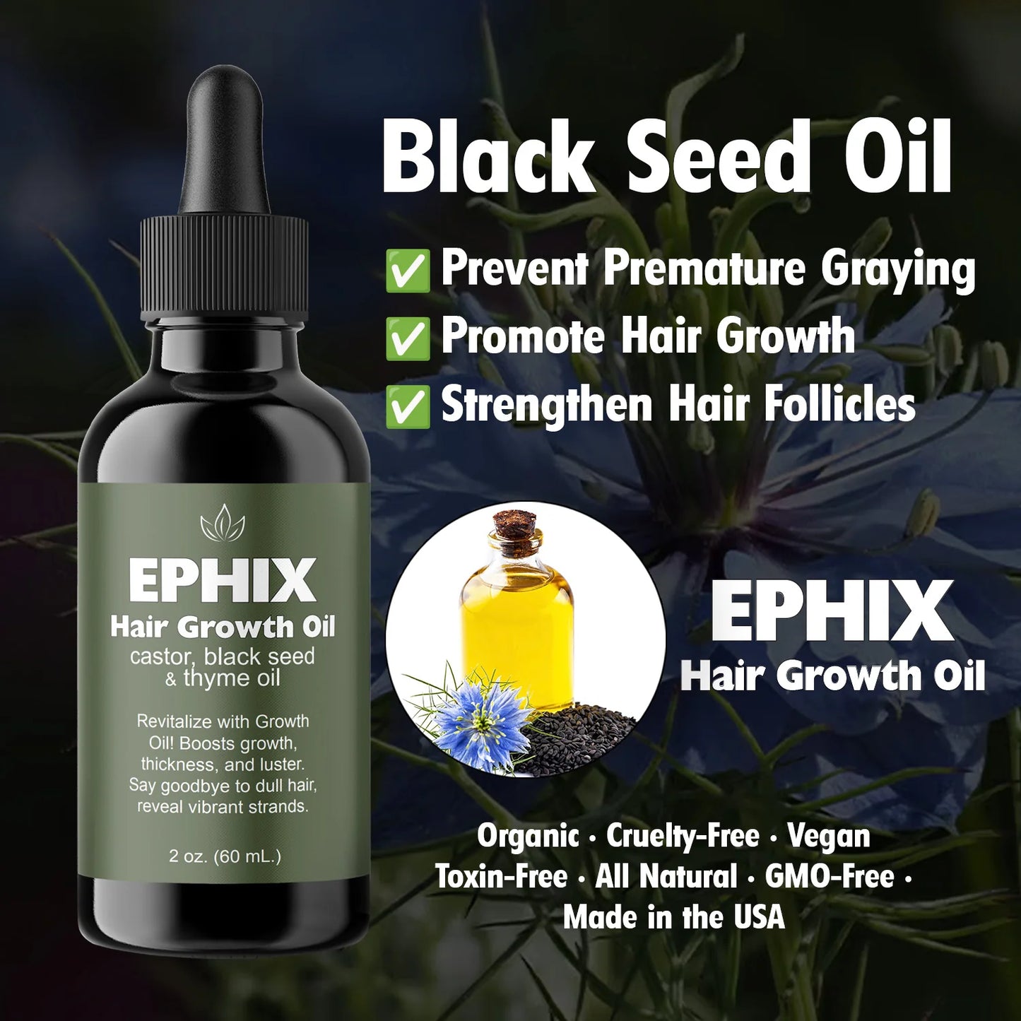 Hair Growth Oil with Castor, Black Seed, and Thyme Oil