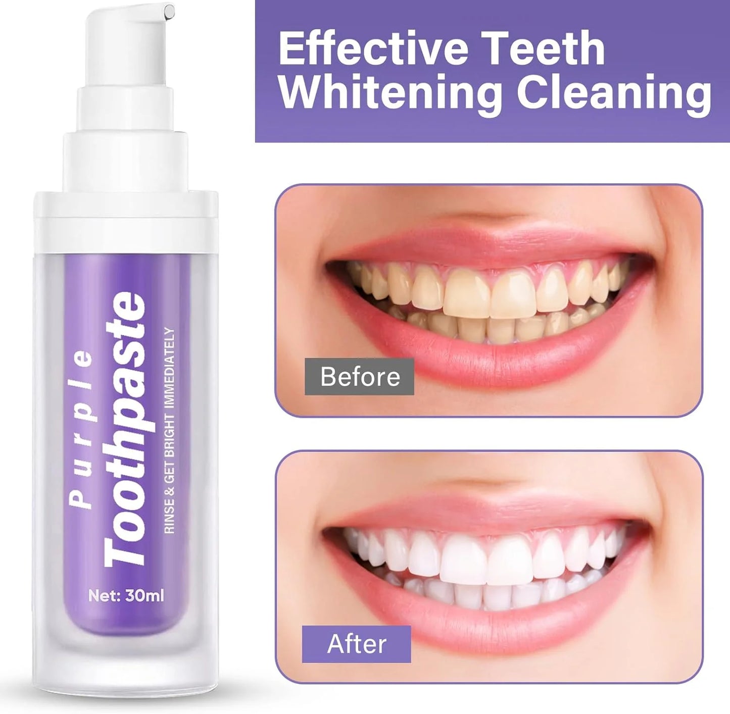 Purple Toothpaste Whitening, Purple Toothpaste for Teeth Whitening, Colour Corrector Toothpaste for Tooth Stain Removal & Reduce Yellowing
