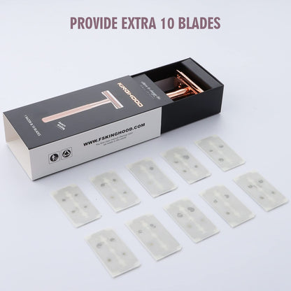 Safety Razors for Sensitive Skin,Single Blade Razor with 10 Double Edge Blades,Reusable Metal Razor for a Smooth and Clean Shave(Rose Gold)