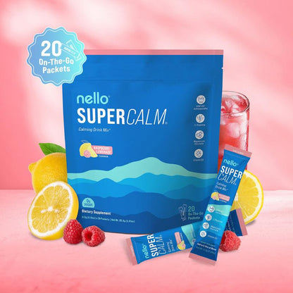 Nello Supercalm – Calming Drink Mix with KSM-66 Ashwagandha, Vitamin D3, Magnesium & L-Theanine – Supports Cortisol Balance, Mood & Sleep, Helps Manage Occasional Stress – Travel Packets (20 Servings)