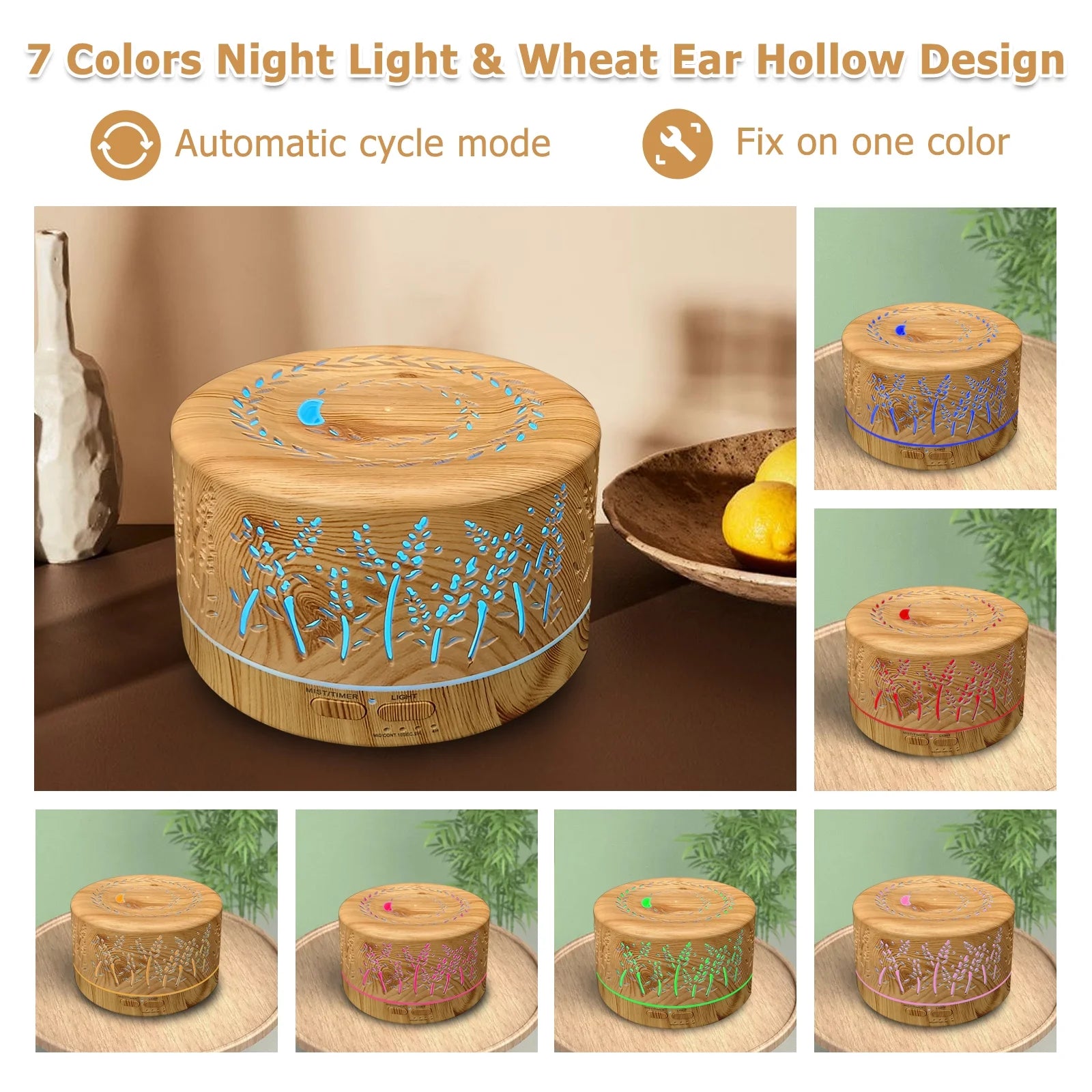 Diffusers for Essential Oils Large Room 600Ml,Essential Oil Diffusers for Home with R/C Light Brown