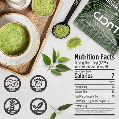 Lucid Superfood Organic Mushroom Matcha with Nootropics - Lion'S Mane, Tremella, Cordyceps & Turkey Tail - Instant Mushroom Matcha Focus Brain Health - Alpha GPC, L-Theanine, Ginko Biloba - USA Made Healthcare Dietary