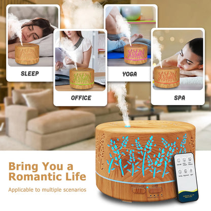 Diffusers for Essential Oils Large Room 600Ml,Essential Oil Diffusers for Home with R/C Light Brown