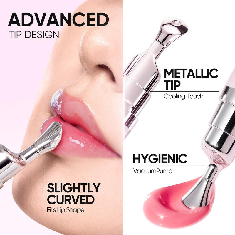 【Opening Promo !】SKINTIFIC Hydrating Brightening Lip Serum with Hyaluronic Acid & Peptide for Radiant Lips Gentle Glossy Korean Beauty Makeup Balm Shea Smooth Moisture with Cooling Metal Roller Applicator