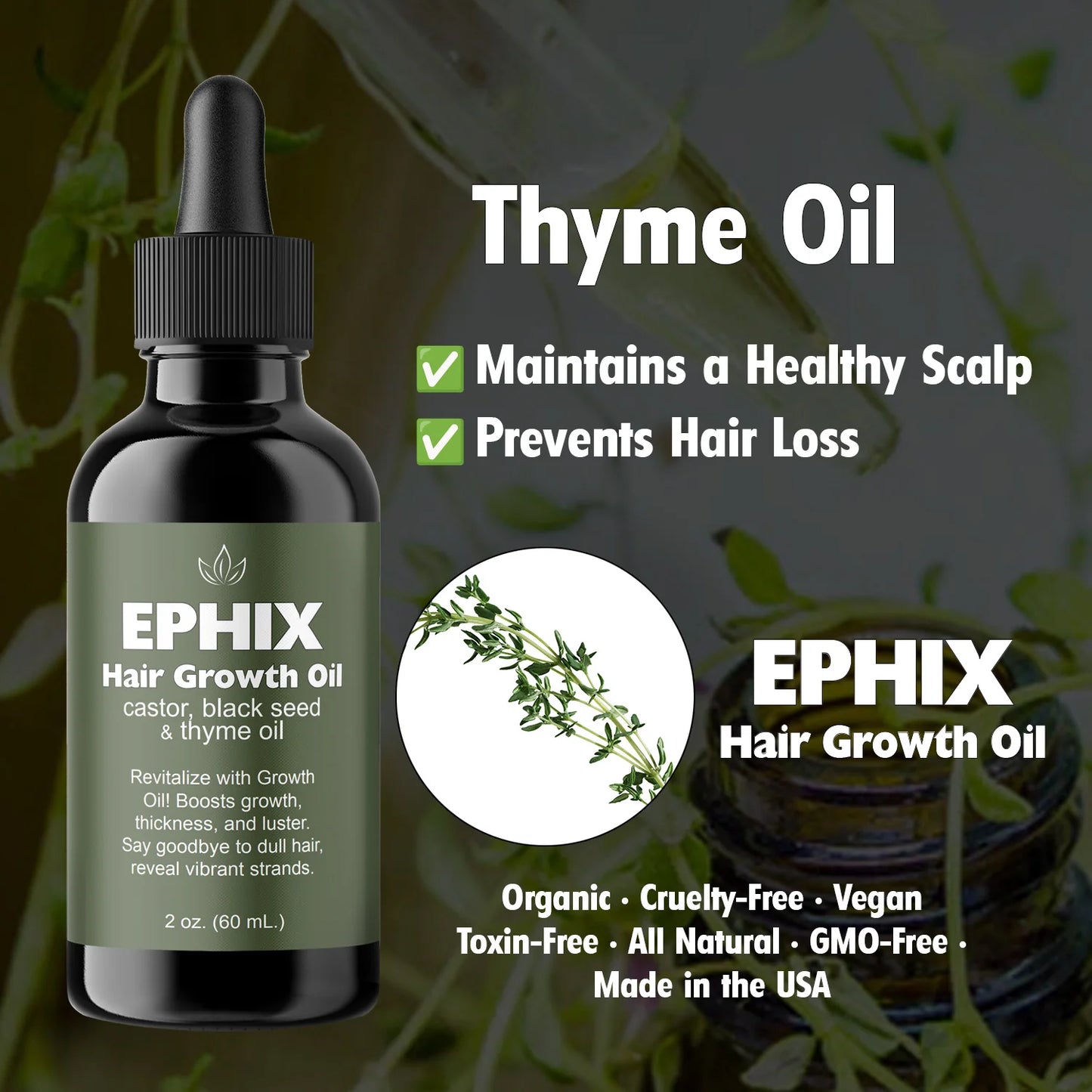 Hair Growth Oil with Castor, Black Seed, and Thyme Oil
