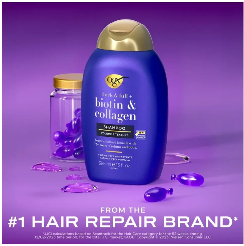 OGX Thick & Full + Biotin & Collagen Volumizing Hair Shampoo and Conditioner Duo, 13 Fl Oz