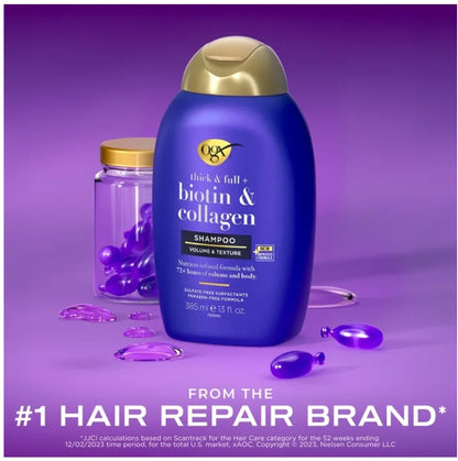 OGX Thick & Full + Biotin & Collagen Volumizing Hair Shampoo and Conditioner Duo, 13 Fl Oz