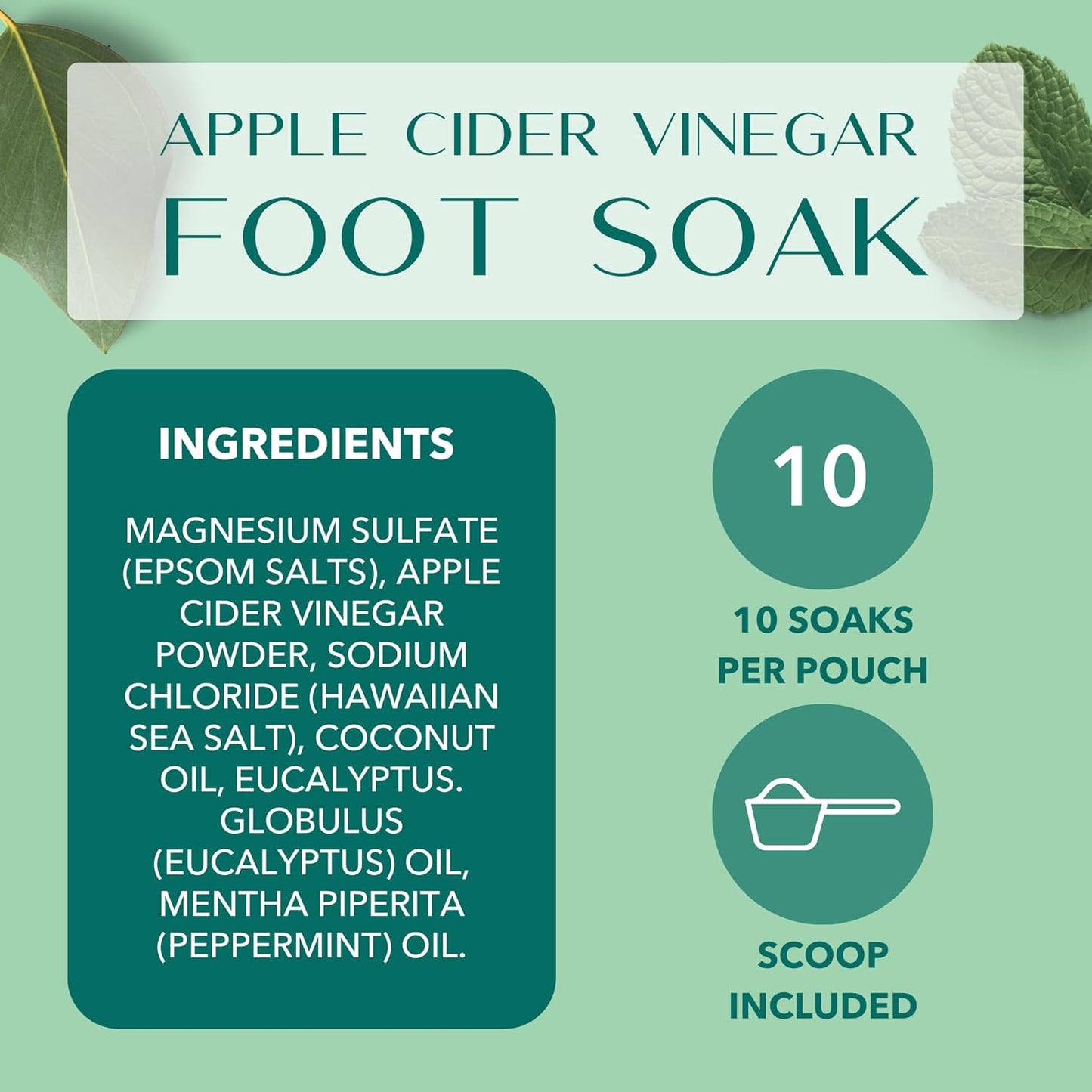 Apple Cider Vinegar Foot Soak, Foot Detox Soak, Pedicure Soak, Foot Soak Callus Remover, Foot Treatment, Epsom Salt Foot Soak with Hawaiian Sea Salts (10 Oz) (Mint & Eucalyptus)