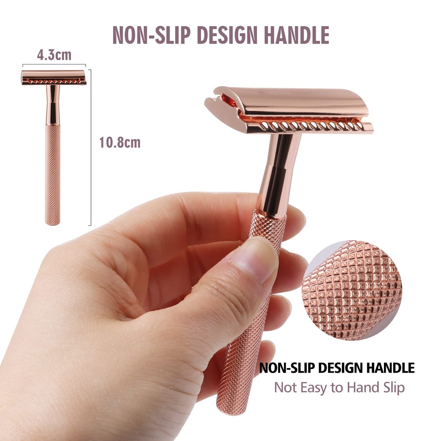 Safety Razors for Sensitive Skin,Single Blade Razor with 10 Double Edge Blades,Reusable Metal Razor for a Smooth and Clean Shave(Rose Gold)