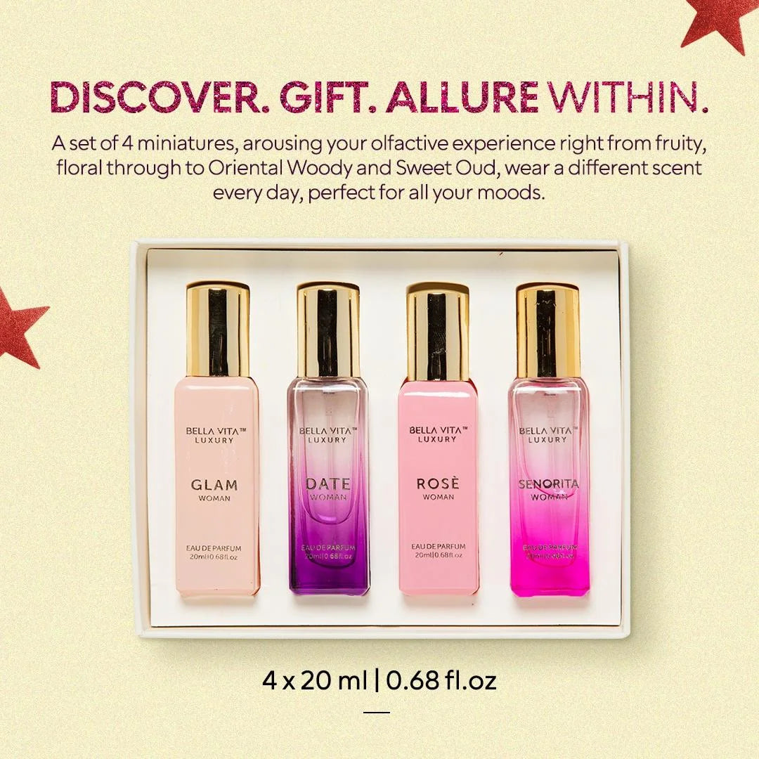 Bella Vita Organic Woman Perfume Gift Set for Women Luxury Scent Long Lasting Fragrance, 4X20 Ml Perfumes