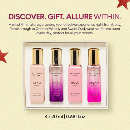 Bella Vita Organic Woman Perfume Gift Set for Women Luxury Scent Long Lasting Fragrance, 4X20 Ml Perfumes