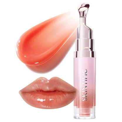 【Opening Promo !】SKINTIFIC Hydrating Brightening Lip Serum with Hyaluronic Acid & Peptide for Radiant Lips Gentle Glossy Korean Beauty Makeup Balm Shea Smooth Moisture with Cooling Metal Roller Applicator