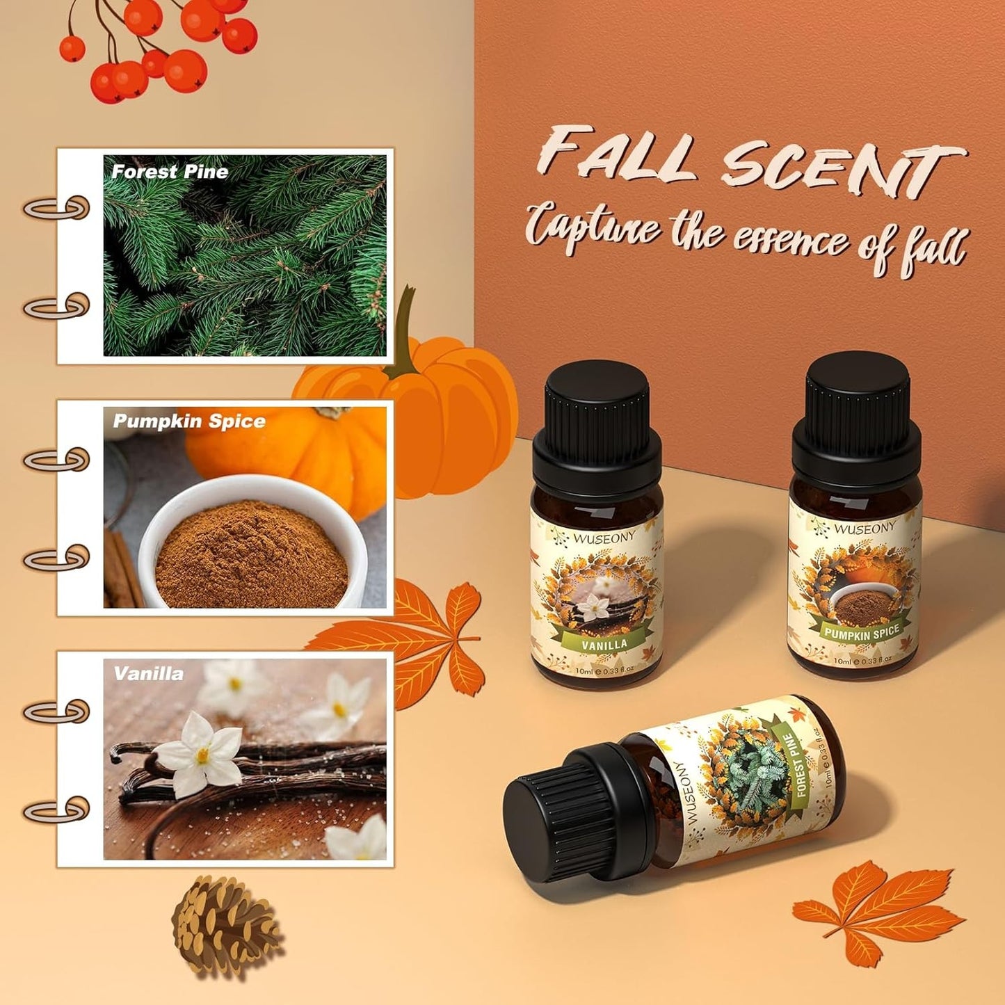 Fall Essential Oil for Diffusers, Autumn Fragrance Oil Set, Aromatherapy Oils Gi