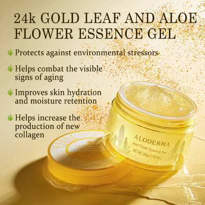 Revitalize Your Skin with Age-Defying 24K Gold Leaf Aloe Flower Essence Gel - Luxurious Hydration for a Glowing, Youthful Complexion, 7Oz