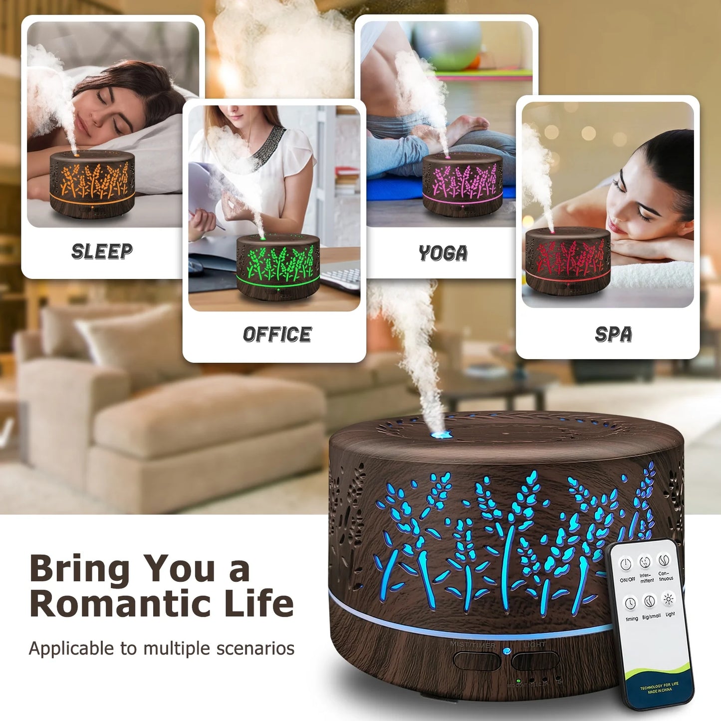 Dongzhen Diffusers for Essential Oils Large Room 600Ml,Essential Oil Diffusers for Home with R/C Dark Brown