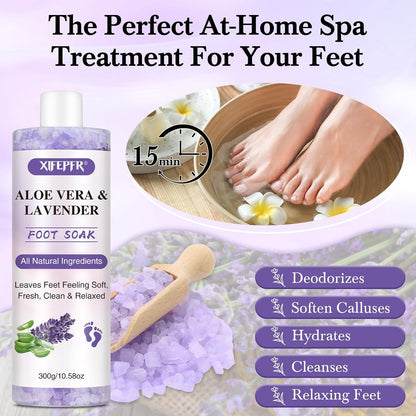 Foot Soak Set Callus Remover Pedicure Kit - Urea Cream 40%, Lavender Soak Salt with Epsom Salt & Foot File for Dead Skin, Foot Care Kit for Dry Cracked Heels at Home