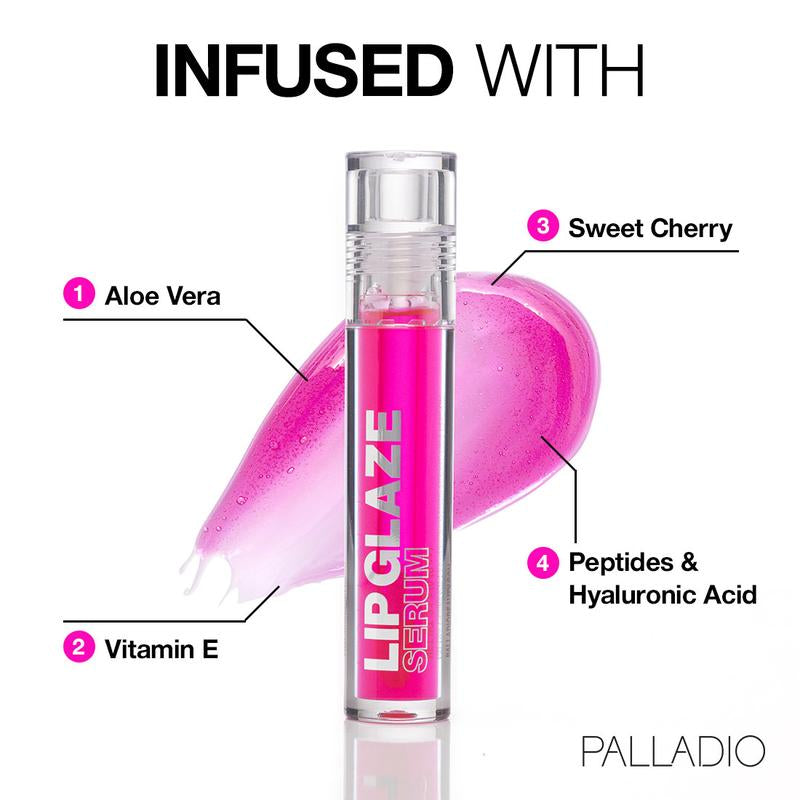 Palladio Lip Glaze Serum, Hydrating Lip Gloss with Peptides & Hyaluronic Acid for Plump, Smooth, and Nourished Lips – Vegan, High-Shine, Non-Sticky Finish