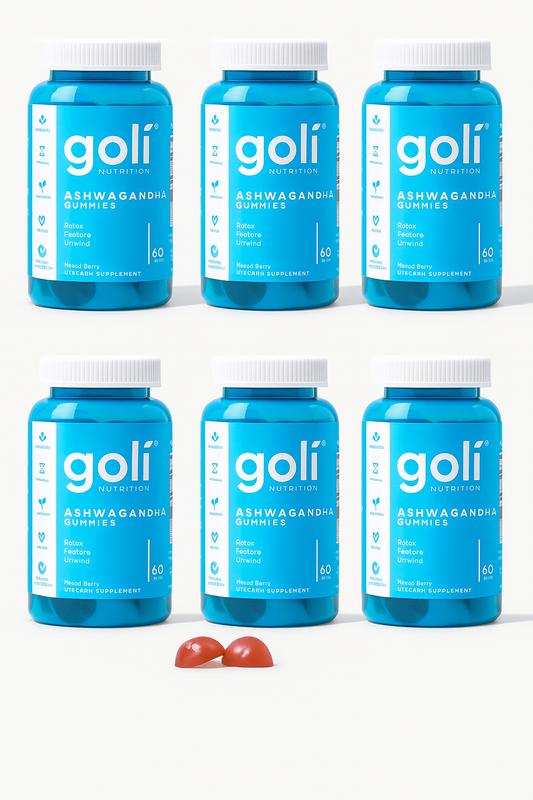 6 Bottles of Goli Ashwagandha & Vitamin D Gummy - Mixed Berry, KSM-66, Vegan, Plant Based, Non-Gmo, Gluten & Gelatin Free