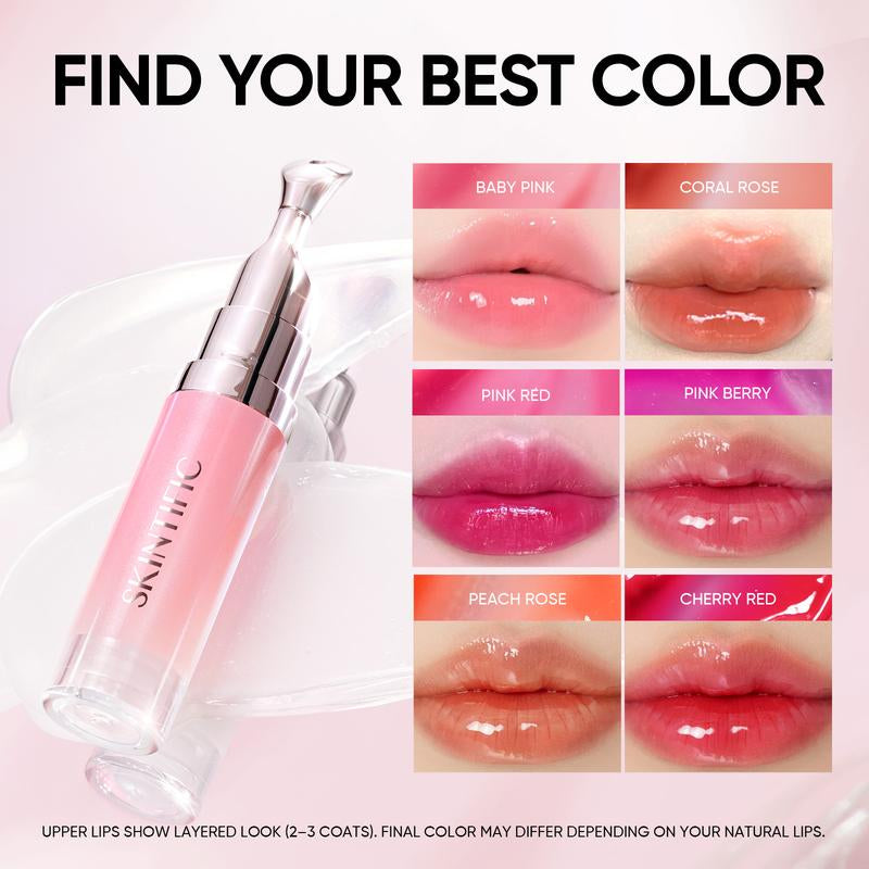 【Opening Promo !】SKINTIFIC Hydrating Brightening Lip Serum with Hyaluronic Acid & Peptide for Radiant Lips Gentle Glossy Korean Beauty Makeup Balm Shea Smooth Moisture with Cooling Metal Roller Applicator