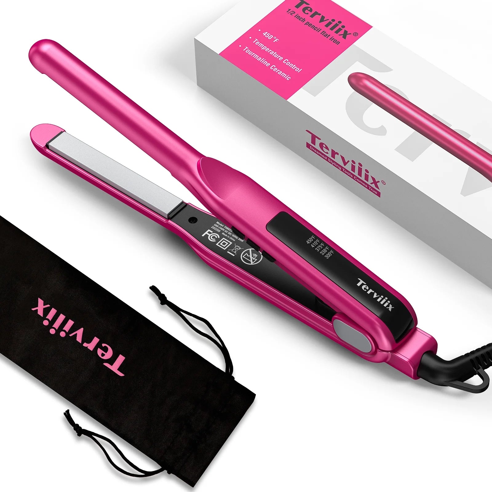 1/2" Small Flat Irons for Short Hair, Hair Straightener & Curling Iron 2 in 1, Pink