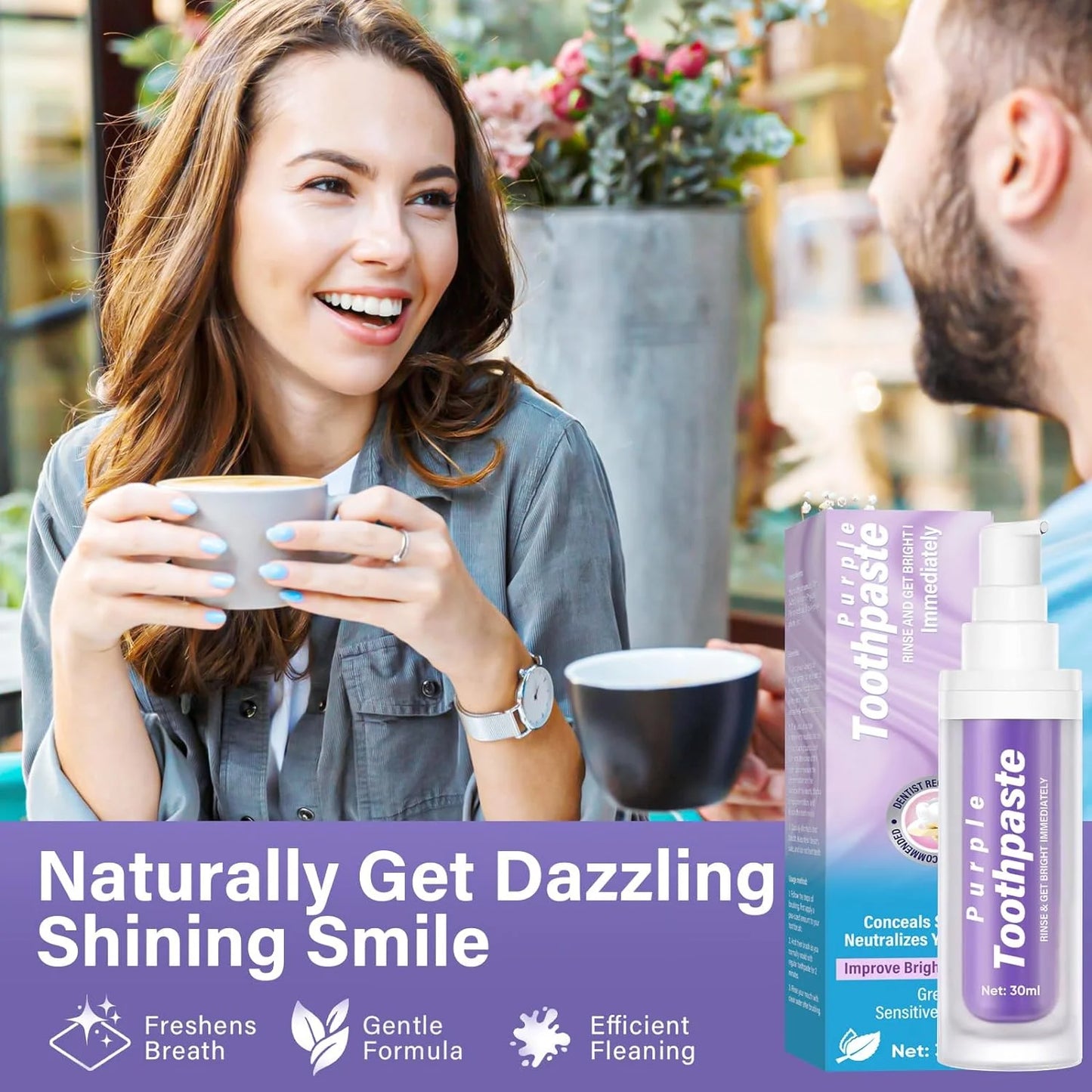 Purple Toothpaste Whitening, Purple Toothpaste for Teeth Whitening, Colour Corrector Toothpaste for Tooth Stain Removal & Reduce Yellowing