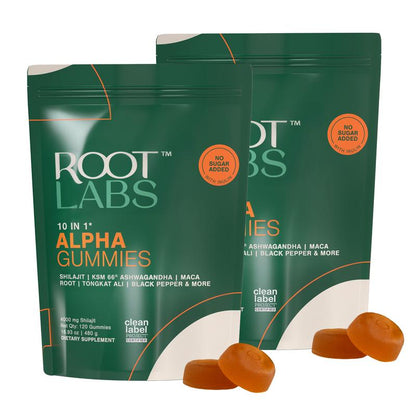 Root Labs Alpha Shilajit Gummies 4000 Mg | Energy, Stamina & Focus | Zero Sugar | KSM-66 Ashwagandha, Tongkat Ali, Maca Root | 60 Pack
