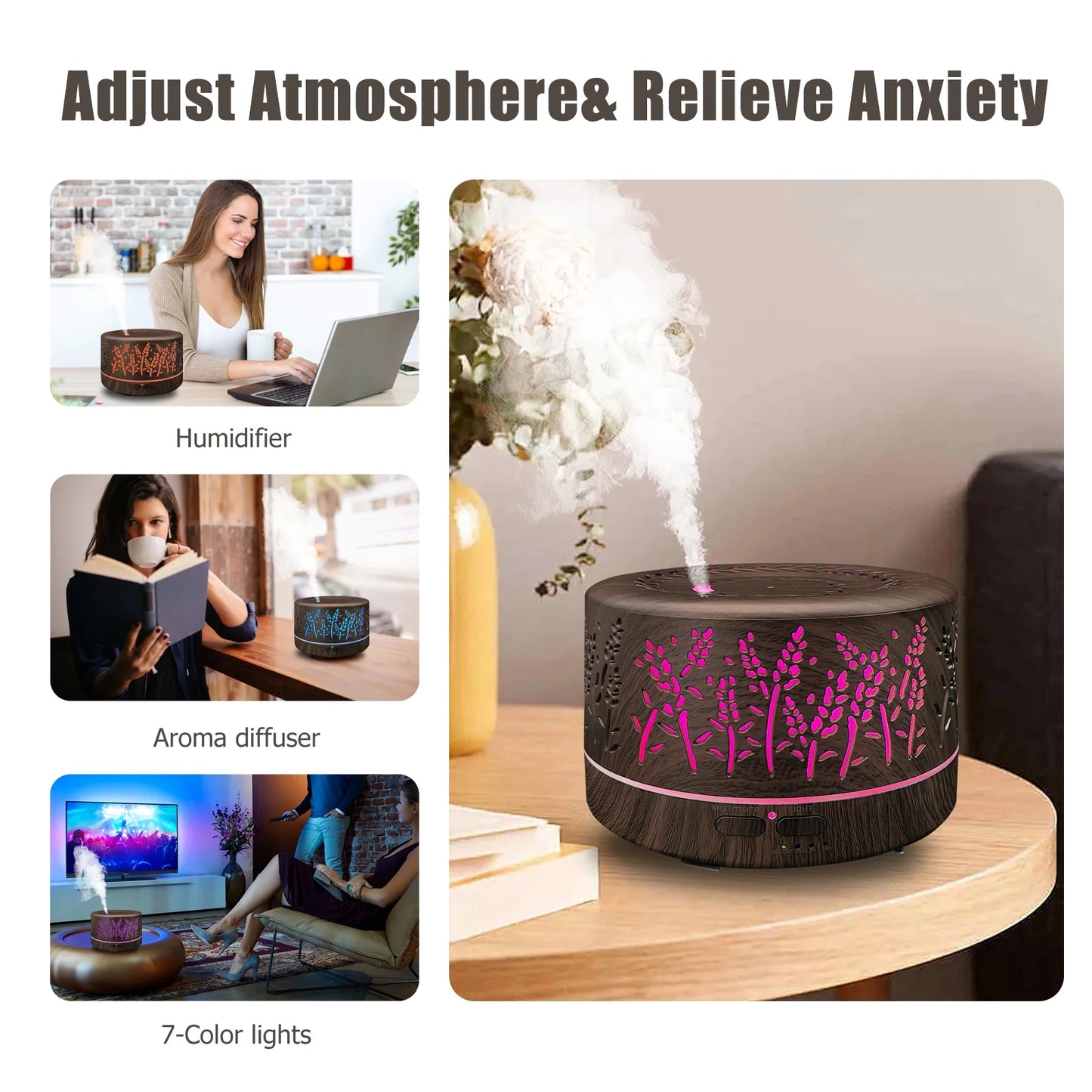 Dongzhen Diffusers for Essential Oils Large Room 600Ml,Essential Oil Diffusers for Home with R/C Dark Brown