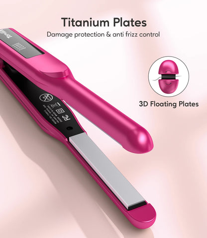1/2" Small Flat Irons for Short Hair, Hair Straightener & Curling Iron 2 in 1, Pink