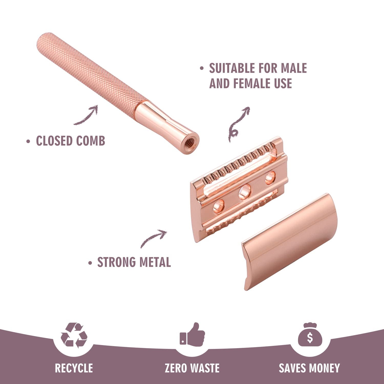 Safety Razors for Sensitive Skin,Single Blade Razor with 10 Double Edge Blades,Reusable Metal Razor for a Smooth and Clean Shave(Rose Gold)