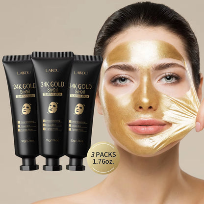 Revitalize Your Skin with the 24K Gold Snail Peel-Off Mask - 3PCS for Deep Cleansing, Pore Tightening, and Blackhead Removal