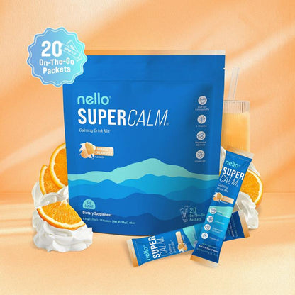 Nello Supercalm – Calming Drink Mix with KSM-66 Ashwagandha, Vitamin D3, Magnesium & L-Theanine – Supports Cortisol Balance, Mood & Sleep, Helps Manage Occasional Stress – Travel Packets (20 Servings)